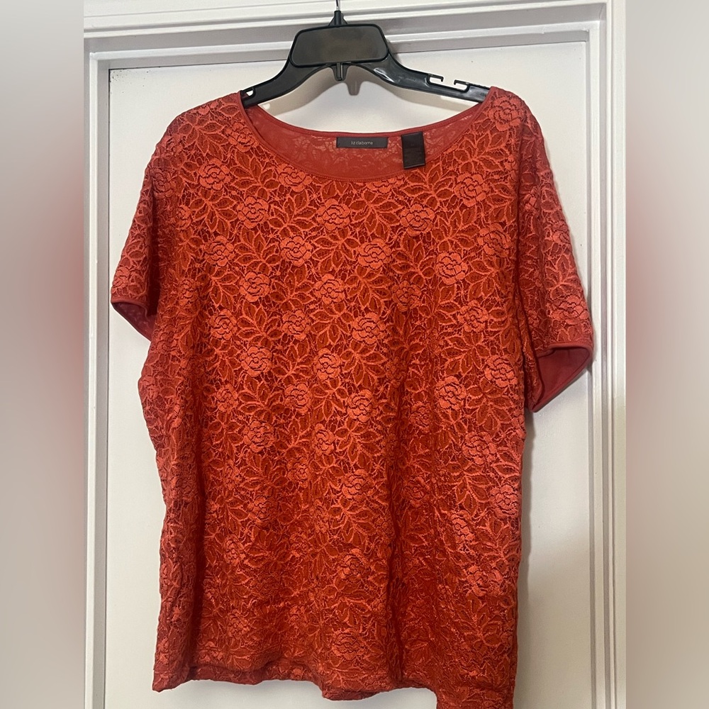 Liz Claiborne Vibrant Red Lace Blouse